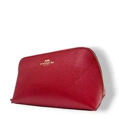 【未使用級／極美品】コーチ COACH ポーチ 化粧ポーチ コスメティックケース 小物入れ F57857 クロスグレインレザー 本革 レッド 赤 ゴールド金具 馬車ロゴ コンパクト 旅行 トラベル レディース 鞄 カバン s3