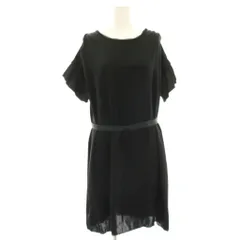 ランバンオンブルー LANVIN en Bleu ワンピース ひざ丈 38 黒 ブラック 半袖 ベルトデザイン シアー /HN