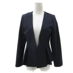 ルイルエブティック RUIRUE BOUTIQUE ノーカラージャケット ミドル丈 前開き 紺 ネイビー /YS25