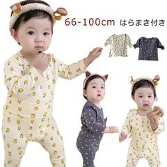 ベビーパジャマ ベビー服 ルームウェア 室内着 寝具 ベビールームウェア 長袖 上下セット 2点セット セットアップ 腹巻付き 総柄 バナ 秋 80 90 100
