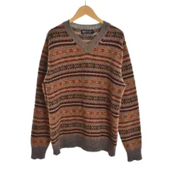 ビームスハート BEAMS HEART ニット セーター 長袖 Vネック 総柄 プルオーバー L オレンジ 黒 ブラック 灰色 グレー 42-15-0260-819 ■ECA001