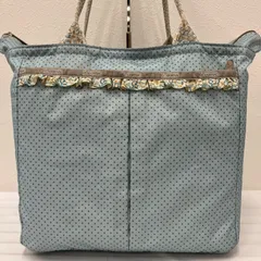 1055　LeSportsac　レスポートサック　 トートバッグ　エブリガールトート　 花柄×ドット　水玉　フリル　水色　 ライトブルー系　ナイロン　軽量　 レディース