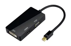 【特価セール】MIFO Mini Display Port Macbook Thunderbolt オス to HDMI/DVI/VGA メス 3-in-1 変換 アダプタ ケーブル (ブラック) HR-MINI2DVI-BK