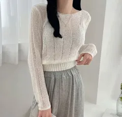 アイボリー シースルー ニット 長袖Tシャツ (断捨離)