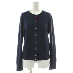 トミーヒルフィガー TOMMY HILFIGER カーディガン 絹 シルク S 紺 ネイビー 無地 ラウンドネック 長袖 /GG