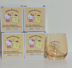 【未使用／グラス】サンリオキャラクターズ  ハローキティ ポムポムプリン オリジナルカラーグラス ブラウン  4個セット