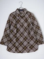 BURBERRY LONDONバーバリー ロンドン 大きいサイズ 8分袖ロールアップデザイン ホースマーク刺繍 チェックブラウスシャツ【46】【LSHA79352】
