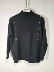 ブラック GOLD ボタン タートルネック ニット