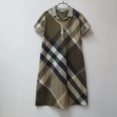 ブルー チェック ニット バイカラー ONE PIECE