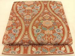 平和屋和服◎六通紋樣袋帶 唐織 立湧花鳥紋 金絲 正絹 珍品 BAAW7316qw