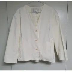 コットン アイボリー ノーカラー ジャケット レディース サイズ 66-77