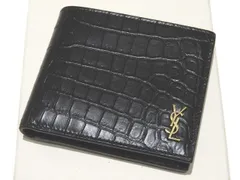まだ美品 サンローラン クロコ型押し 2つ折り 財布 ☆ 610193 レザー ブラック YSLゴールド金具 メンズ SAINTLAURENT 本革 ▼8C