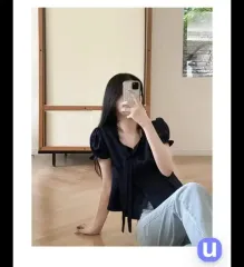 ウール チュール タイ ブラウス ネイビー