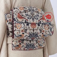 兵児帯 大人のへこ帯 ウィリアム・モリス いちご泥棒 名古屋帯 緑