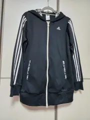 アディダス 3本線 フード ジップアップ ブラック