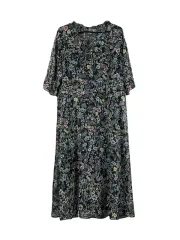 M KR 花柄 シースルー 半袖ワンピース