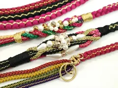 平和屋着物▼和装小物　帯締め３本セット　振袖用　飾り付き　パール　花　黒　葡萄色　クラレット　金糸　逸品　CABD8665ju