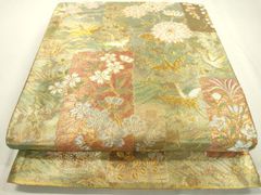 付け帯 袋帯 二重太鼓 西陣織 引箔 中古 花 鳥 緑 tj353 - メルカリ