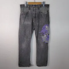 00s 豊天商店 ブデンショウテン デニムパンツ 和柄刺繍 総柄切り替え グレー Mサイズ メンズ 古着 アメカジ ストリート Y2Kのサムネイル