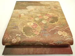 平和屋着物▼中国三大刺繍　スワトウ刺繍　汕頭刺繍　太鼓柄袋帯　雪輪芝花文　金銀彩　引箔　正絹　逸品　未使用　DABD5245fe