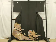 平和屋着物■豪華黒留袖　扇面飛鶴御所車花文　金彩　正絹　逸品　DABD6746cm