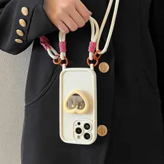 スマホケース iPhone16ケース 多機能 落下防止 ストラップ 肩掛け 手持ち ロープ ミラー 鏡付き ハート ぷっくり 可愛い 女の子 おしゃれ ガーリー プリティ