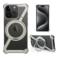 ケース iPhone16 15 Pro Max アルミバンパー 360°回転 Magsafe対応 リングスタンド 多機能スタンド アルミ合金 四隅エアバッグ 衝撃保護