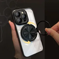 iPhone16ケース 360度回転スタンド マグセーフ ワンタッチ吸着充電 クリア 透明 カメ バンカーリング シンプル 高見え ユニセックス ブラック ホワイト チタニウム 上品 おしゃれ