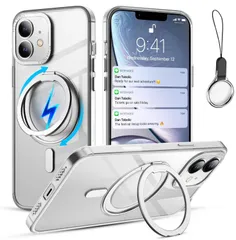 ケース iPhone 16 15 pro max plus 用 Magsafe対応 スマホリング一体型 360°回転 ホルダー カバー Magsafeリングスタンド