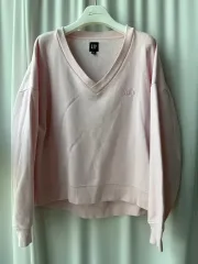 GAP 刺繍ロゴ Vネック 起毛 スウェット ライト ピンク