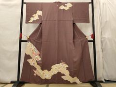 新品未使用 レア◇洗える訪問着 猫と手毬文様 絵羽柄 赤 単衣 化繊