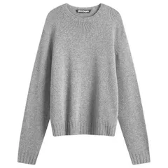 パーム・エンジェルス メンズ アウター ニット・セーター ロゴ Palm Angels Curved Logo Melange Crew Knit Grey グレーのサムネイル