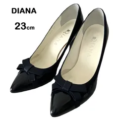【DIANA/ダイアナ】エナメルパンプス リボン ブラック 黒 ハイヒール 23cm（中古・美品）