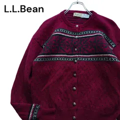 【90s】L.L.Bean エルエルビーン チロルニット カーディガン セーター ボルドー メタルボタン 古着 ヴィンテージ