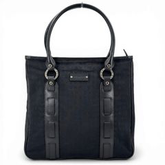 ブルガリ BVLGARI ロゴマニア 総柄 トートバッグ レザー×キャンバス 黒