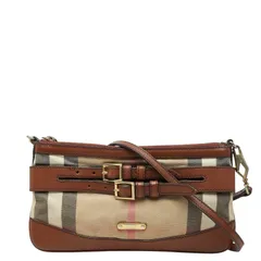 バーバリー ノバチェック ショルダーバッグ ポーチ ベージュ ブラウン レザー キャンバス レディース BURBERRY【1-0257182】