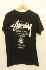 【中古】 STUSSY メンズTシャツ M ワールドツアーロゴTシャツ STUSSY M 黒 ブラック プリント