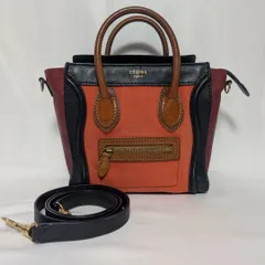 セリーヌ ラゲージ ナノショッパー キャンバス レザー マルチカラー オレンジ 2way ハンドバッグ ショルダーバッグ