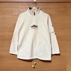 [37] レディース フリース ハーフジップ トレーナー アイボリー M L相当 ゆったり 古着 人気 定番 もこもこ カジュアル 可愛い 刺繍 ロゴ ナチュラル 秋冬 おしゃれ 暖かい