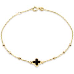 비 유 여성 액세서리 팔찌 팔찌 앵클릿 Be You 9ct Gold Black Onyx Clover DC Ball Bracelet Yellow Gold