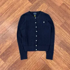 レディース S ポロ ラルフローレン ミニ ケーブル ネイビー ニット カーディガン