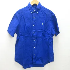g■ラルフローレン/Ralph Lauren 半袖BDシャツ/リネン【M】青/men's/94【中古】■