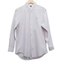 Ralph Lauren ストライプシャツ ピンク 白 ラルフローレン ボタンダウン 長袖 ワンポイント刺繍 コットン メンズL相当