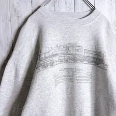 【入手困難】90s USA 古着 Vintage JERZEES 両面プラント 汽車 スウェット トレーナー グレー #h38