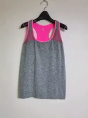 レディース L | グレー & 蛍光ピンク メッシュ スポーツ タンクトップ