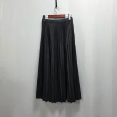 1074 UNIQLO(ユニクロ) プリーツ ロング スカート チャコール グレー ウエストゴム