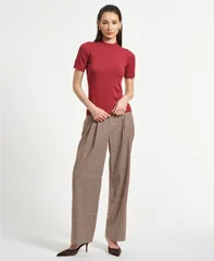 イザックミズラヒ レディース アウター ニット・セーター モックネック セーター Isaac Mizrahi Womens Mock Neck Short Sleeve Sweater Dark Chのサムネイル