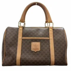 セリーヌ ミニ ボストンバッグ マカダム PVC レザー ブラウン シンプル ロゴ ゴールド金具 手提げ 旅行 鞄 ハンドバッグ レディース CELINE