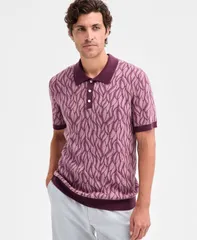 アルファニ メンズ アウター ニット・セーター ポロシャツ セーター Alfani Mens Short Sleeve Birdseye Jacquard Polo Sweater Deepest Cのサムネイル