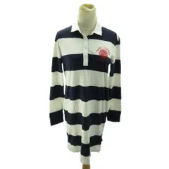 トミーヒルフィガー TOMMY HILFIGER 近年 ワンピース ボーダー ロゴ 刺繍 長袖 ひざ丈 XS 白 紺 ホワイト ネイビー 0815